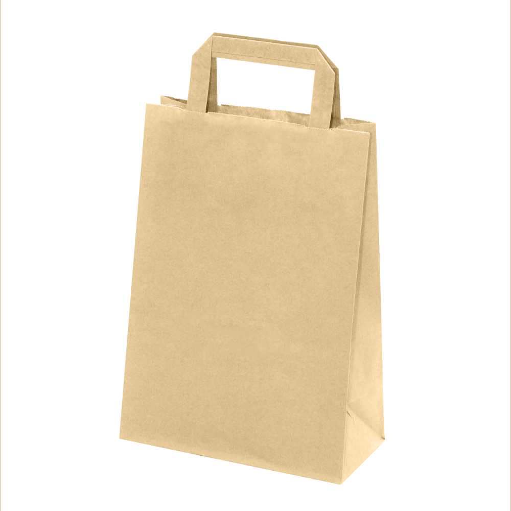 250 braune Kraftpapier-Tragetaschen, 70 g, L22 x B10 x H28 cm, mit flachen Henkeln