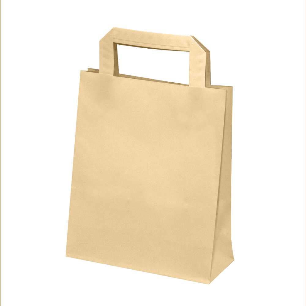 250 braune Kraftpapier-Tragetaschen, 70 g, L20 x B10 x H25 cm, mit flachen Henkeln