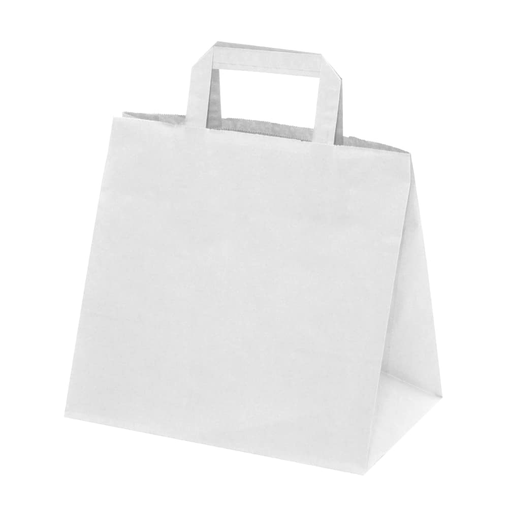 250 White Kraft Paper Catering Bags with Flat Handles, L26xW17xH25 cm