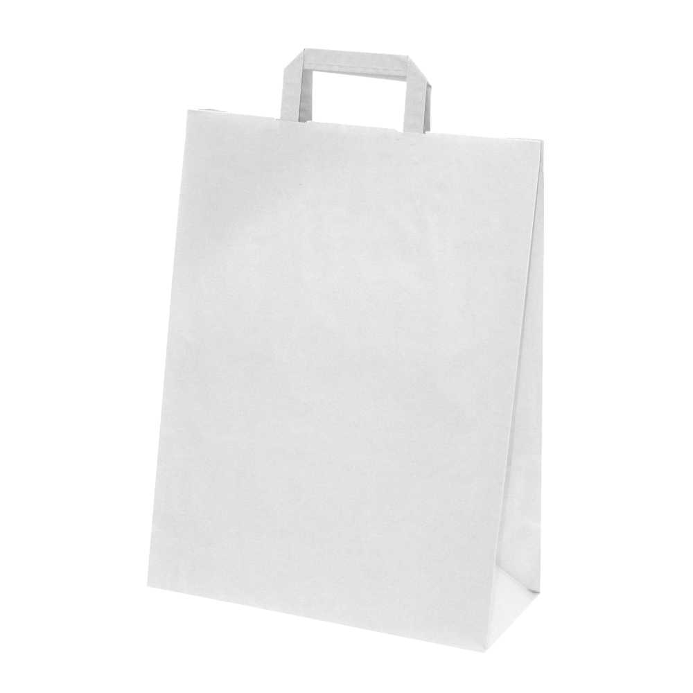 250 White Kraft Paper Tote Bags 70g L26xW14xH33 cm with flat handles