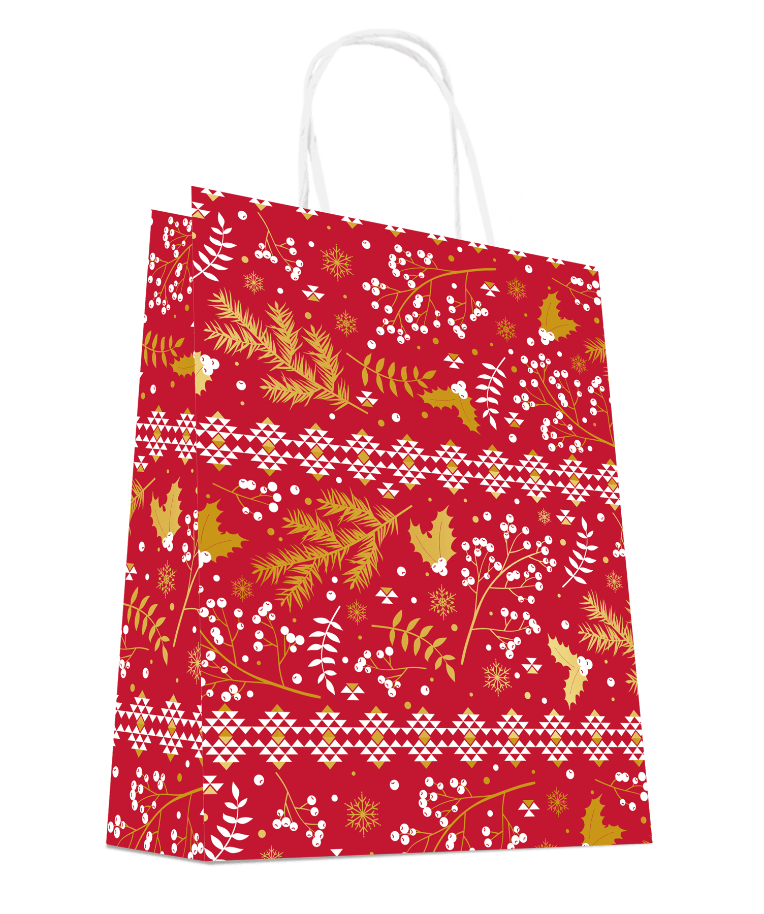 Red kraft Christmas bags with gold leaf patterns x50
