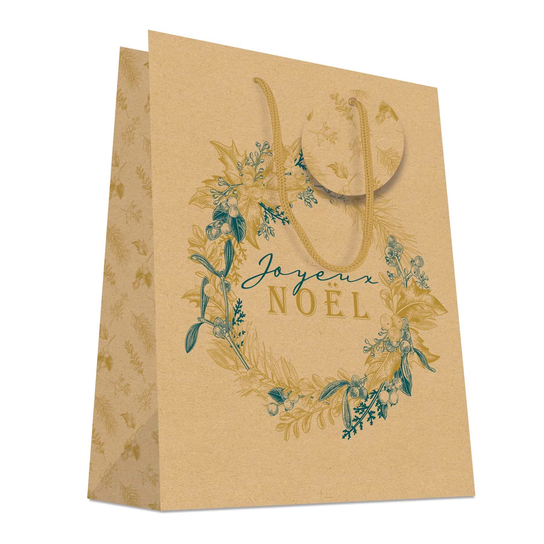 20 Luxury Tote Bags with Rope Handles - Christmas Wreath