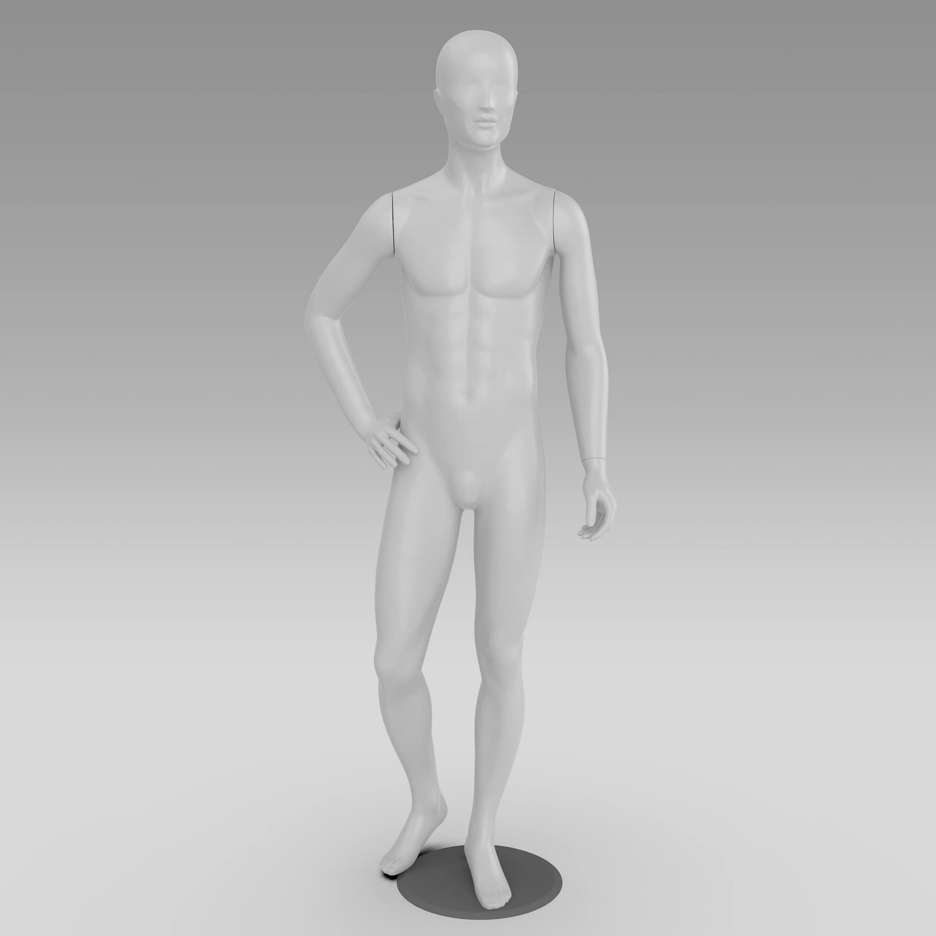 White male mannequin with bent arms
