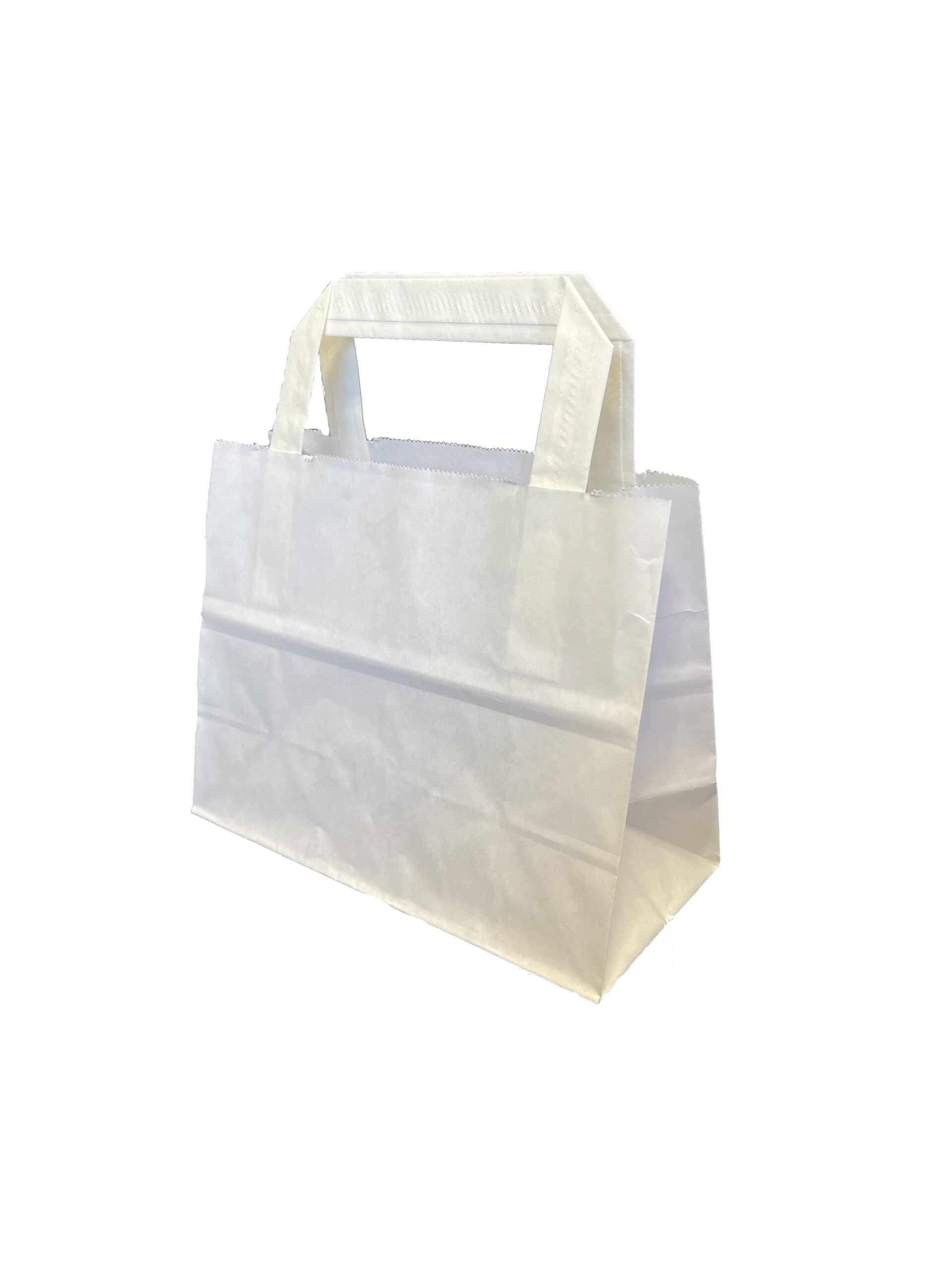 500 White Kraft Paper Bags with Flat Handles, 18 x 8 x 14 cm