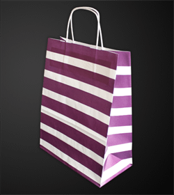 Kraft paper bag with aubergine stripes, 24 x 12 x 31 cm x 50