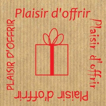 500 Étiquettes "plaisir d'offrir" Kraft impression rouge