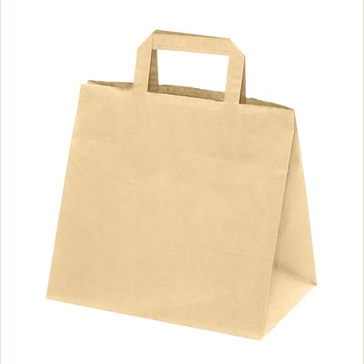 Kraft paper catering bags with flat handles – 1-color printing