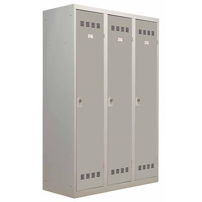 Three-column, one-piece welded lockers for dirty industrial use