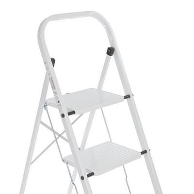 3-step steel step stool – White, foldable and non-slip