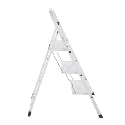 3-step steel step stool – White, foldable and non-slip – Image 4