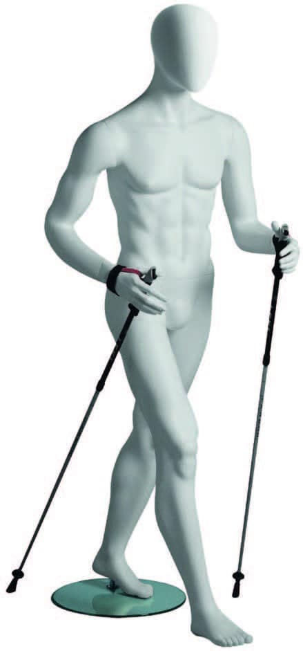 Abstrakter Kopf einer männlichen Schaufensterpuppe, die Wanderer darstellt