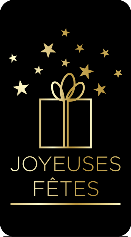 Étiquettes “Joyeuses Fêtes” fond noir dorure à chaud x500