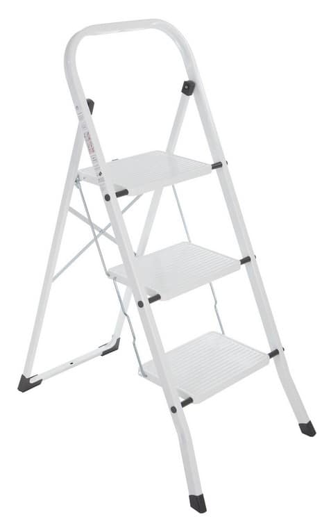 3-step steel step stool – White, foldable and non-slip