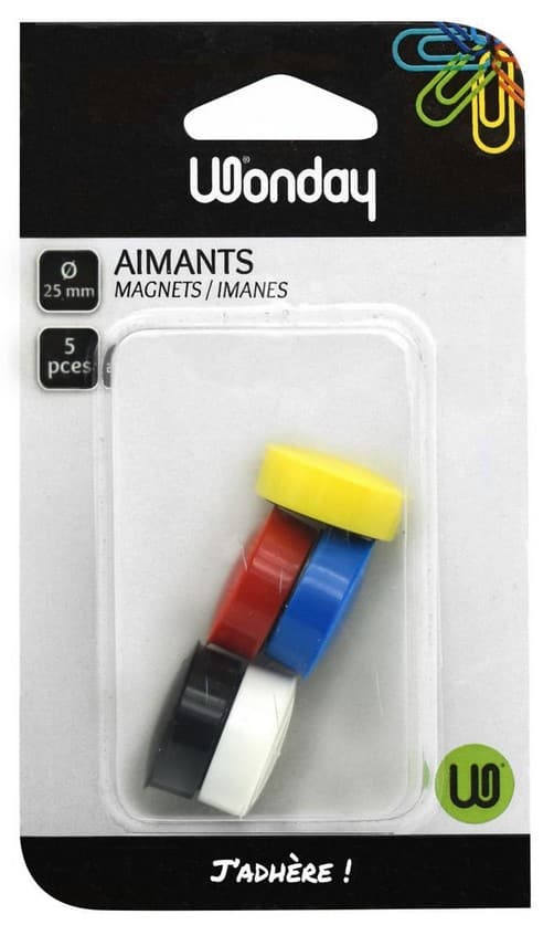 Lot de 5 aimants ronds colorés Ø25 mm