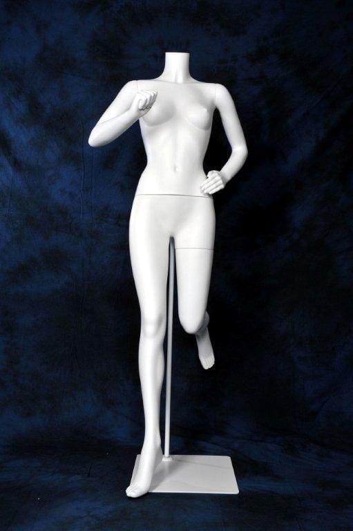 Weibliche Sport-Schaufensterpuppe, kopflose Läuferin, weiß