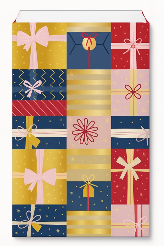 Christmas Gift Bags with Gold Ribbons x 250 – 60 g/m² Coated Paper