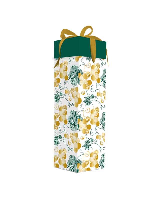 Gift box with bottle and gold grape motif – luxury 350g/m² (x25)